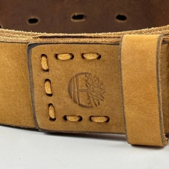 Timberland Leather Belt Mens 40 Tan Wheat Rugged Workwear Buckle - Picture 2 of 10